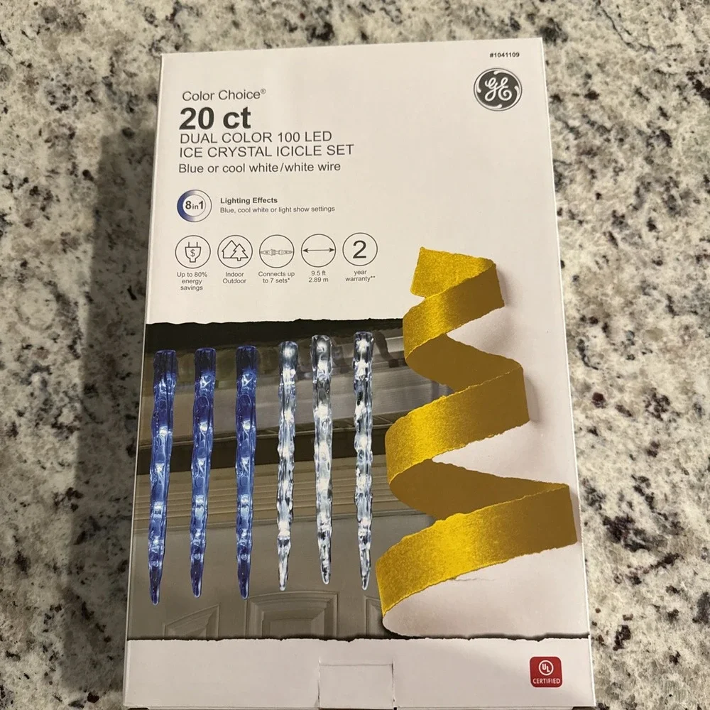 GE Color Choice Dual Color Cool White / Blue 20 Ct LED Icicle Lights 1041109 New